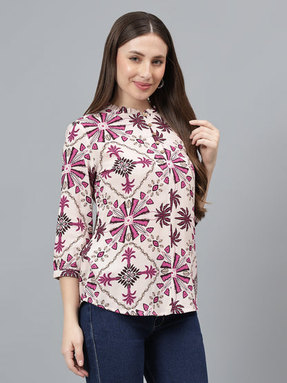 Women Multicolor Printed Band Collar Casual Tunic