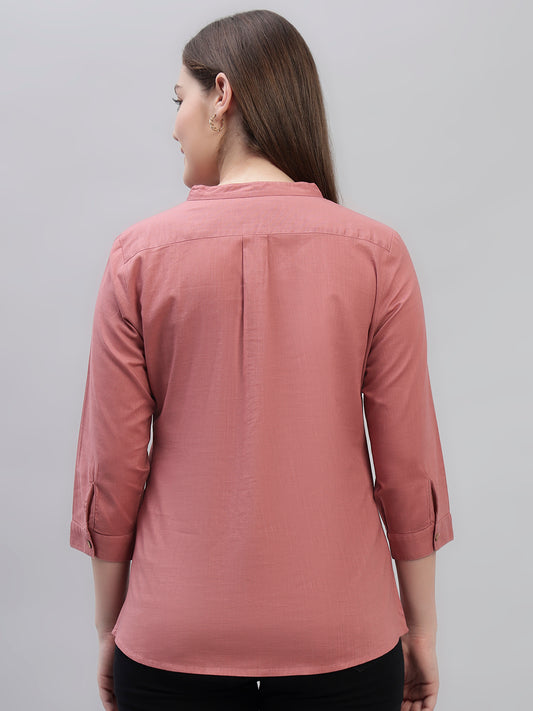 Women's Pink Solid 3/4th Sleeves Round Neck Casual Tunic