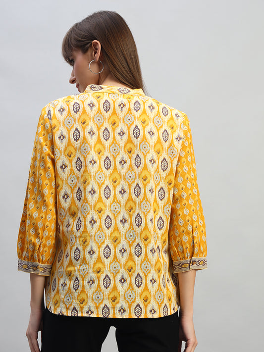 Women's Printed Mustard 3/4th Sleeves Round Neck Casual Tunic