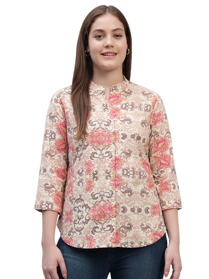 Women's Multi Printed 3/4th Sleeves Round Neck Casual Tunic