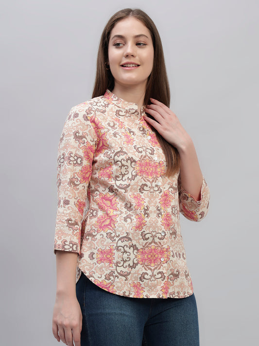 Women's Multi Printed 3/4th Sleeves Round Neck Casual Tunic