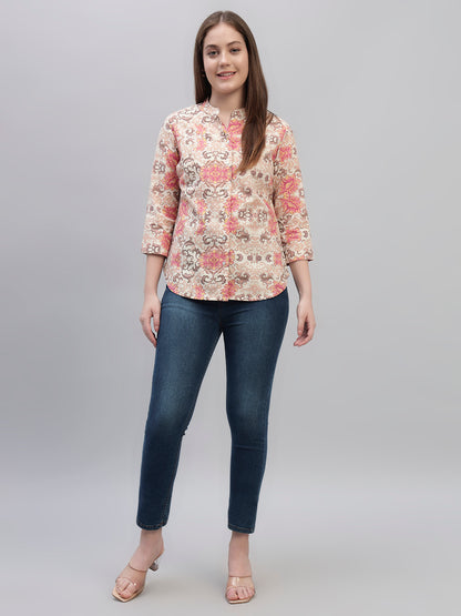 Women's Multi Printed 3/4th Sleeves Round Neck Casual Tunic