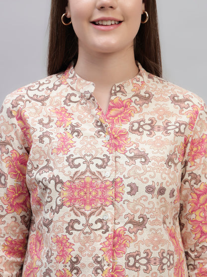 Women's Multi Printed 3/4th Sleeves Round Neck Casual Tunic