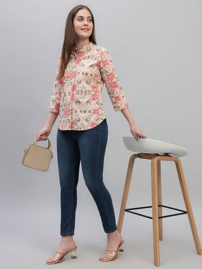 Women's Multi Printed 3/4th Sleeves Round Neck Casual Tunic