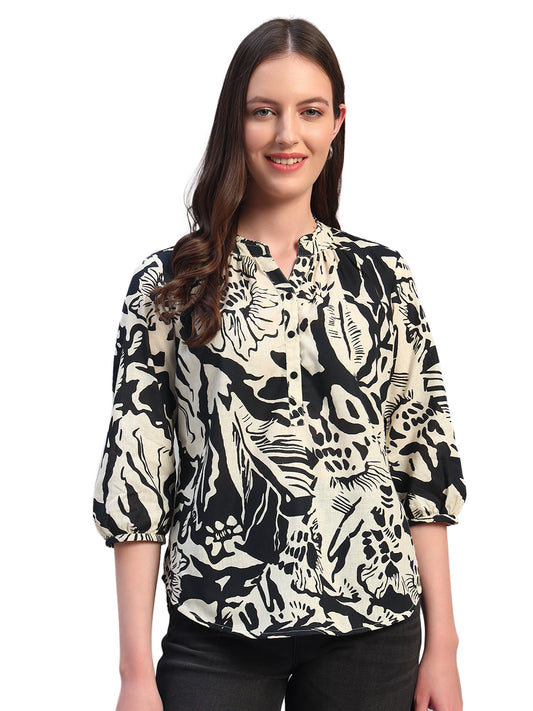 Tunic for Women | Breathable & Soft with Color Fastness Regular Fit Round Neck Cotton Linen Fabric Printed Pattern