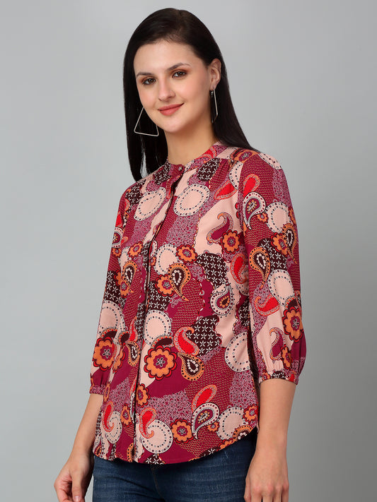 Women's Casual  Multi Color Paisley Print Mandarin Collar Tunic