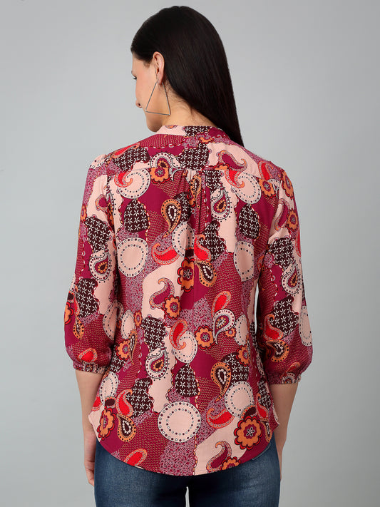Women's Casual  Multi Color Paisley Print Mandarin Collar Tunic