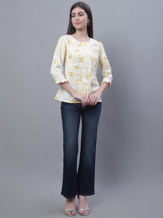 Cantabil Women Round Neck Yellow Top (7135566823563)
