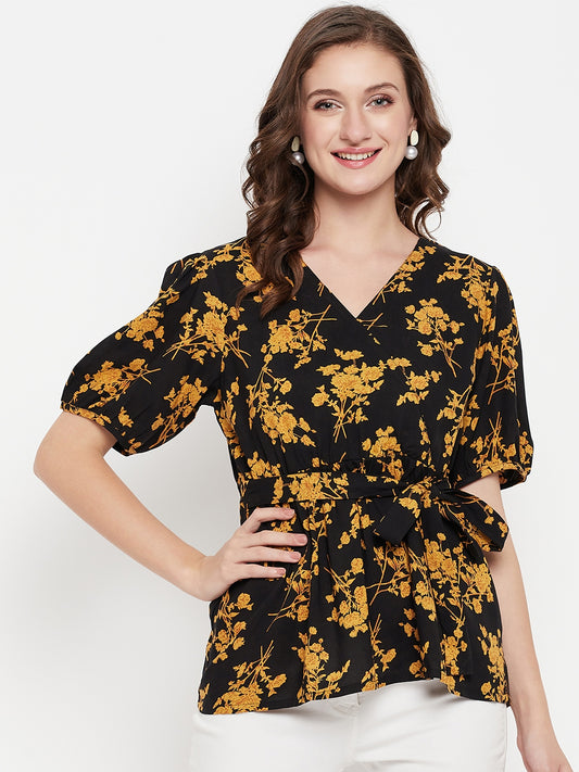 Cantabil Women Black Printed Top (7135778406539)