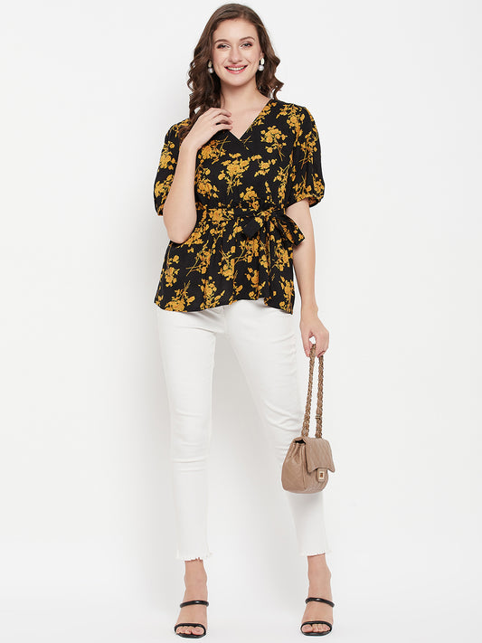 Cantabil Women Black Printed Top (7135778406539)