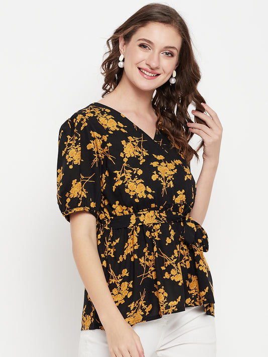 Cantabil Women Black Printed Top (7135778406539)
