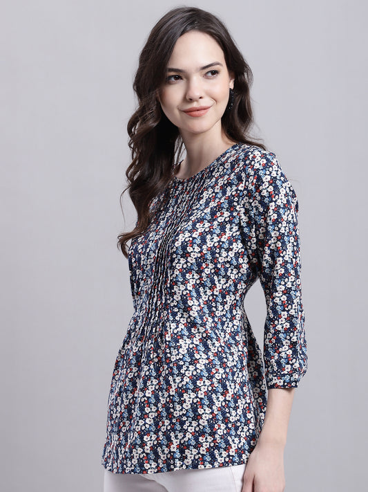 Cantabil Women Multi Floral Printed 3/4 sleeve Top (7155776389259)