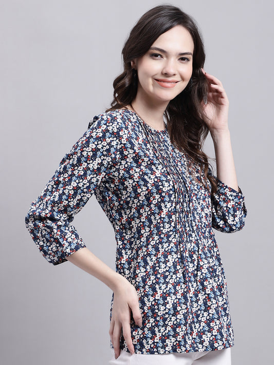 Cantabil Women Multi Floral Printed 3/4 sleeve Top (7155776389259)