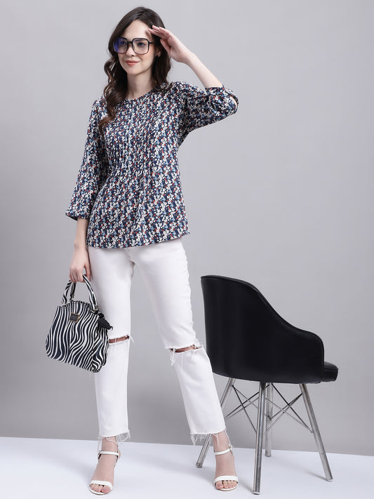 Cantabil Women Multi Floral Printed 3/4 sleeve Top (7155776389259)