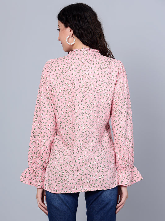 Cantabil Women Pink Floral Printed Full Sleeves Casual Top (7153643847819)