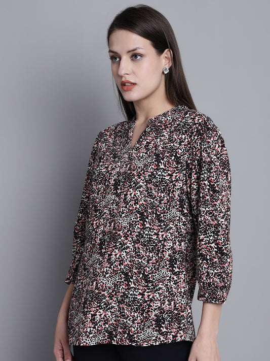 Cantabil Women Rayon Printed Three Quarter Sleeves Band Collar Neck Multicolored Casual Top (7163165376651)