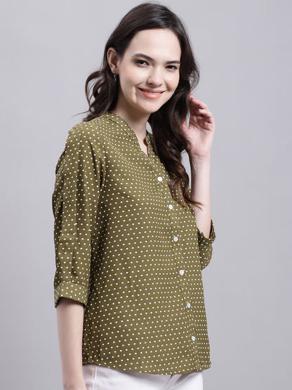 Cantabil Women Green Polka dot Printed 3/4 sleeve Top (7155760496779)