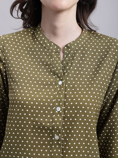 Cantabil Women Green Polka dot Printed 3/4 sleeve Top (7155760496779)