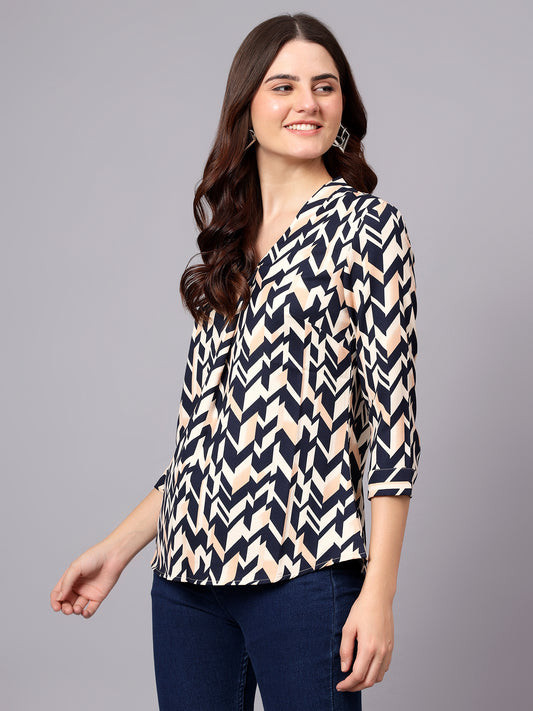 Women's Mulicolor Geometric Print Casual Top