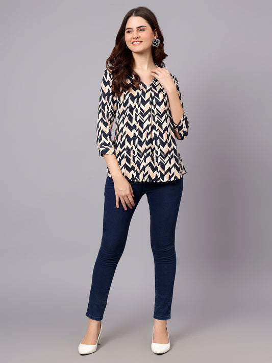 Women's Mulicolor Geometric Print Casual Top