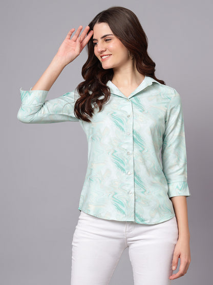 Women's Green Abstract Print Casual Top