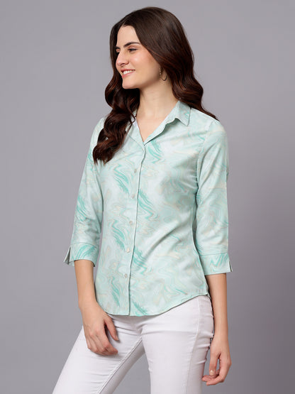 Women's Green Abstract Print Casual Top