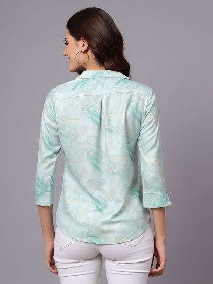 Women's Green Abstract Print Casual Top