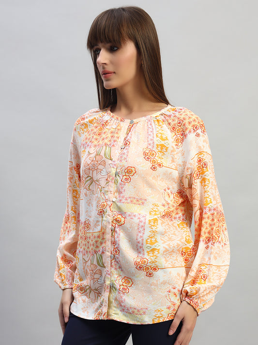 Women's Multi Printed Full Sleeves Round Neck Casual Top