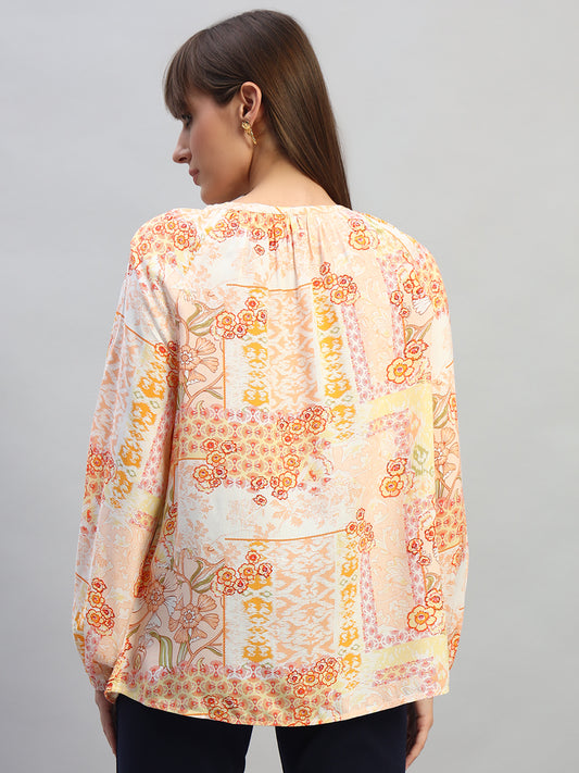 Women's Multi Printed Full Sleeves Round Neck Casual Top
