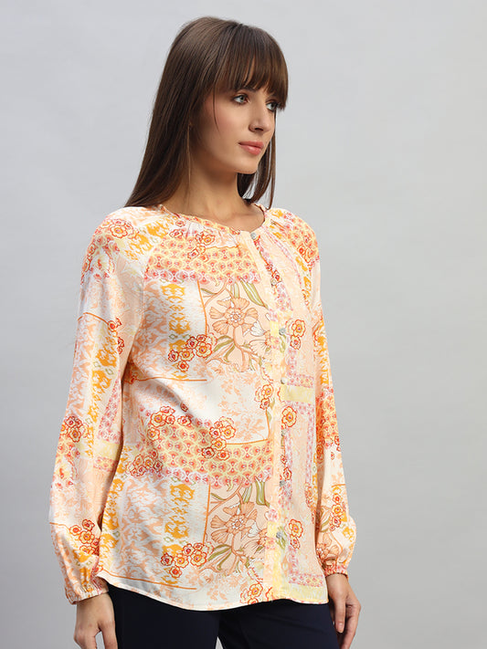 Women's Multi Printed Full Sleeves Round Neck Casual Top