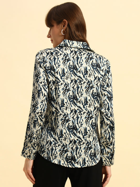 Top for Women l Breathable & Soft with Color Fastness Regular Fit Spread Collar Poly Cotton Fabric Printed Pattern