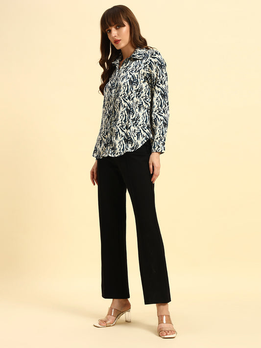 Top for Women l Breathable & Soft with Color Fastness Regular Fit Spread Collar Poly Cotton Fabric Printed Pattern