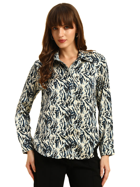 Top for Women l Breathable & Soft with Color Fastness Regular Fit Spread Collar Poly Cotton Fabric Printed Pattern