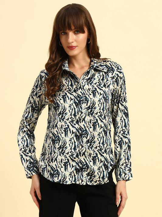 Top for Women l Breathable & Soft with Color Fastness Regular Fit Spread Collar Poly Cotton Fabric Printed Pattern