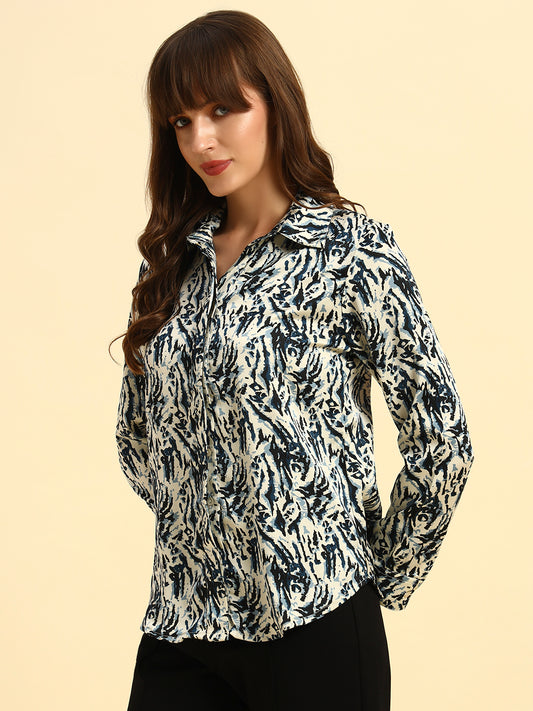 Top for Women l Breathable & Soft with Color Fastness Regular Fit Spread Collar Poly Cotton Fabric Printed Pattern