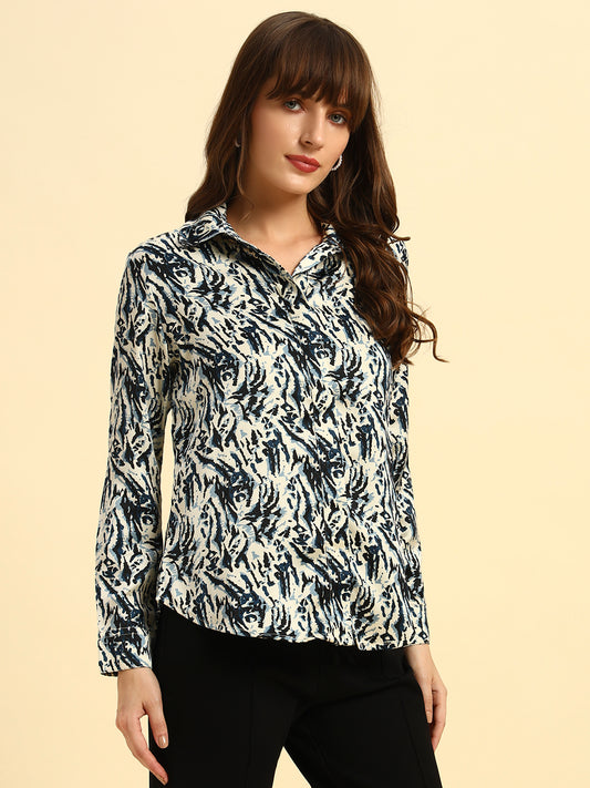 Top for Women l Breathable & Soft with Color Fastness Regular Fit Spread Collar Poly Cotton Fabric Printed Pattern