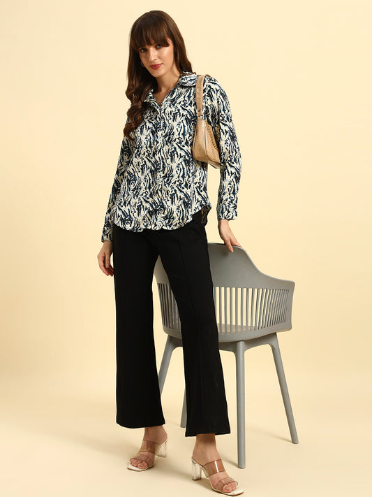 Top for Women l Breathable & Soft with Color Fastness Regular Fit Spread Collar Poly Cotton Fabric Printed Pattern