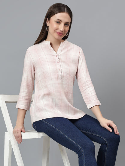 Women's Pink Check Casual Top