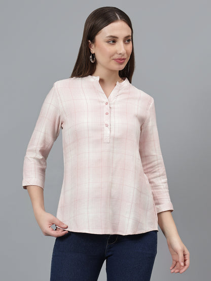 Women's Pink Check Casual Top