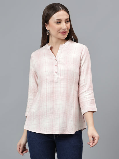 Women's Pink Check Casual Top