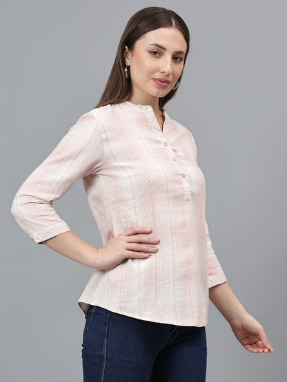 Women's Pink Check Casual Top