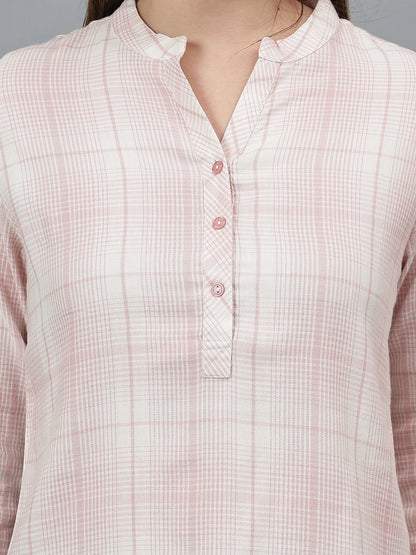 Women's Pink Check Casual Top