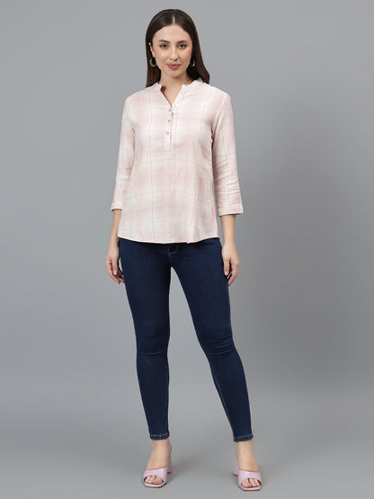 Women's Pink Check Casual Top