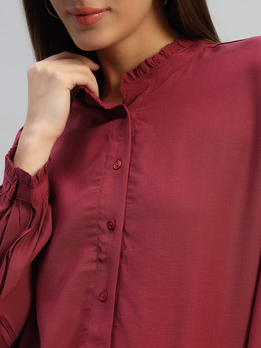 Women's Onion Solid Full Sleeves Mandarin Collar Casual Top
