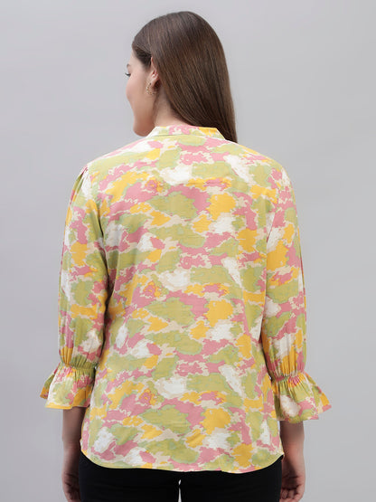 Women's Multi Printed Full Sleeves V-Neck Casual Top