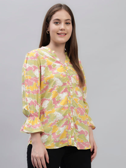Women's Multi Printed Full Sleeves V-Neck Casual Top