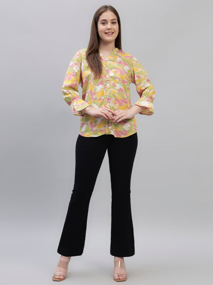 Women's Multi Printed Full Sleeves V-Neck Casual Top