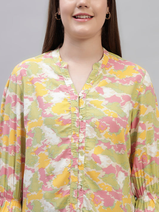 Women's Multi Printed Full Sleeves V-Neck Casual Top