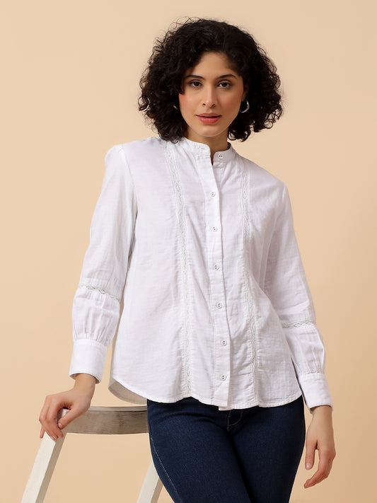 Top for Women | Breathable & Soft with Color Fastness Regular Fit Mandarin Collar Cotton Fabric Solid Pattern