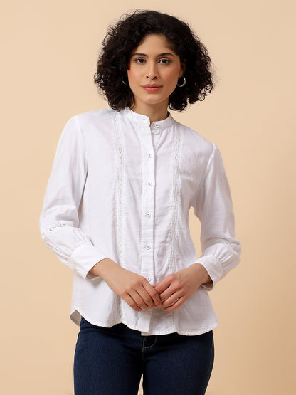 Top for Women | Breathable & Soft with Color Fastness Regular Fit Mandarin Collar Cotton Fabric Solid Pattern